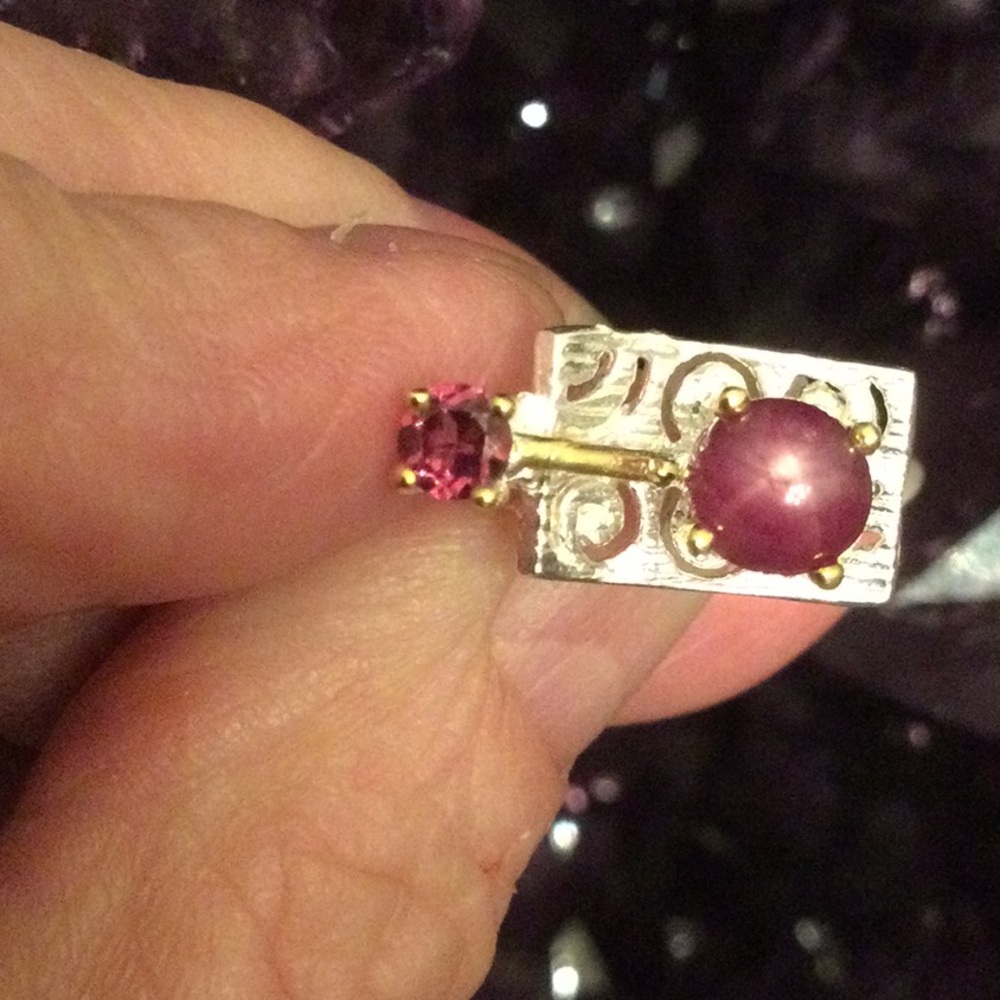 Rare Genuine Star Ruby & Rhodolite Ring, One of a Kind - Picture 13 of 16